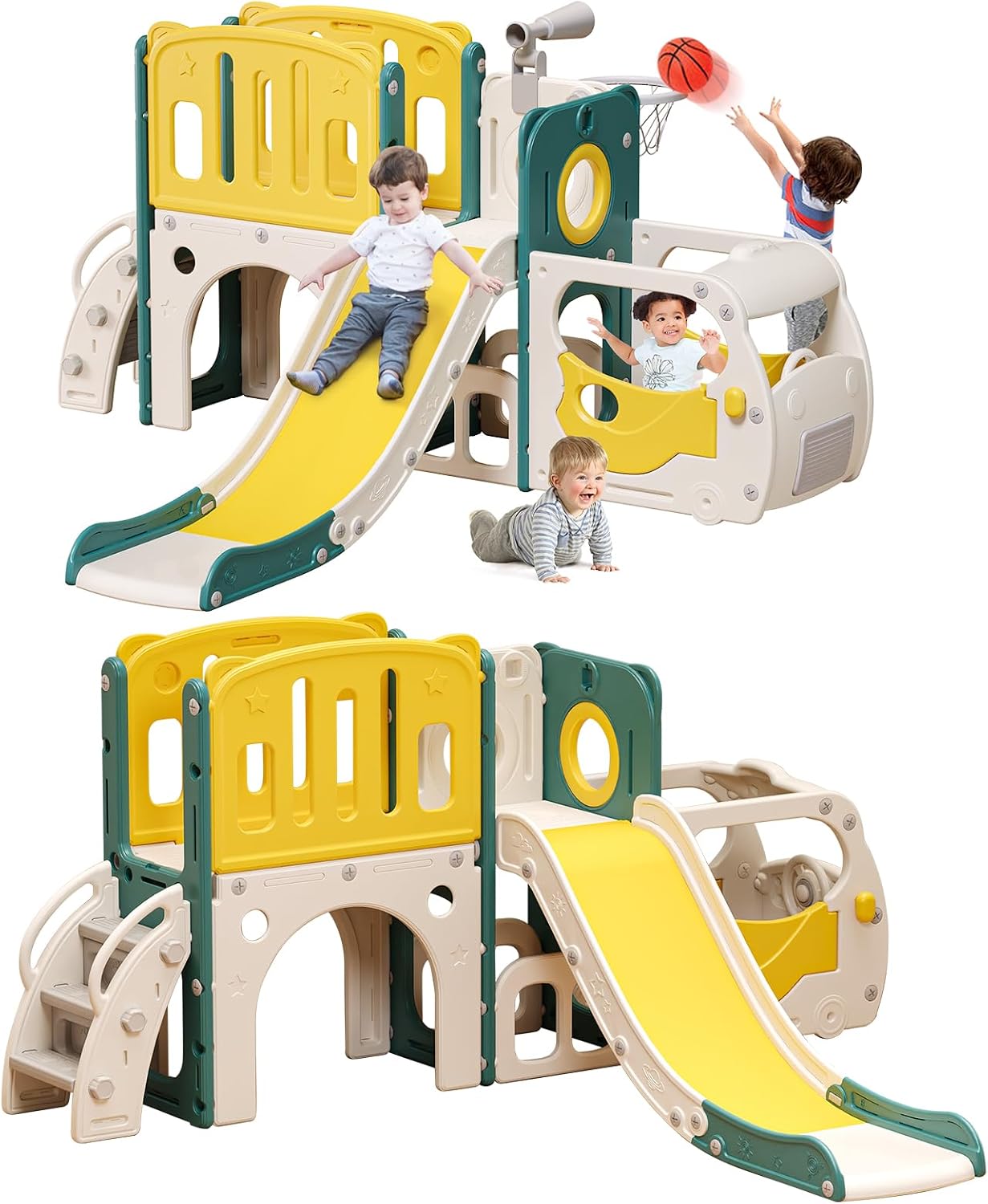 Kids Outdoor Climber - Bebekler için Kaydıraklı Oyun Seti, Otobüs