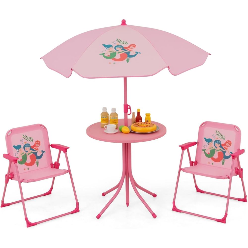 Kids Outdoor Umbrella For Table - Çocuk Piknik Masası, 2 Katlanır Sandalyeli