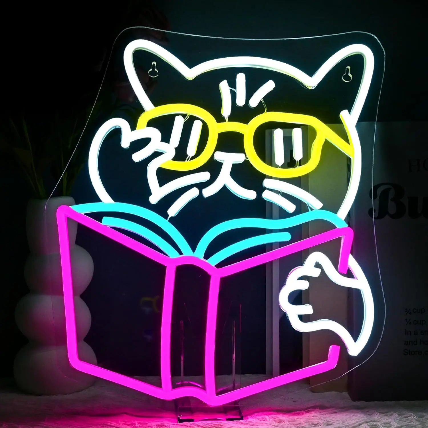 Kids Outdoor Gift Ideas - Akıllı Kedi Kitap Okuyor Neon Tabela