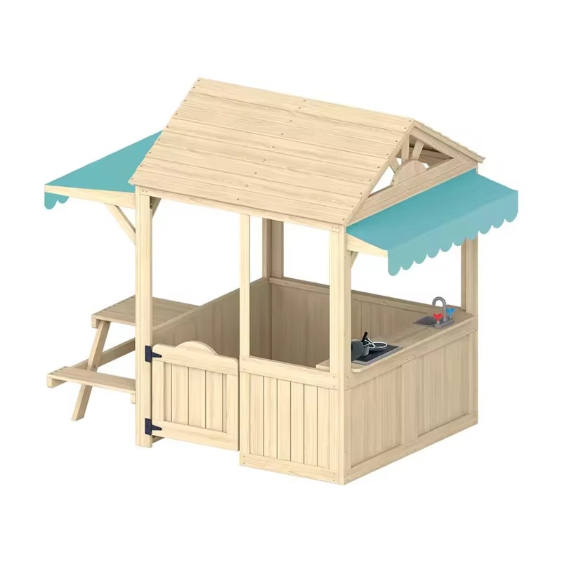 Kids Outdoor House With Kitchen - Ahşap Çocuk Oyun Evi, Ahşap Çocuk